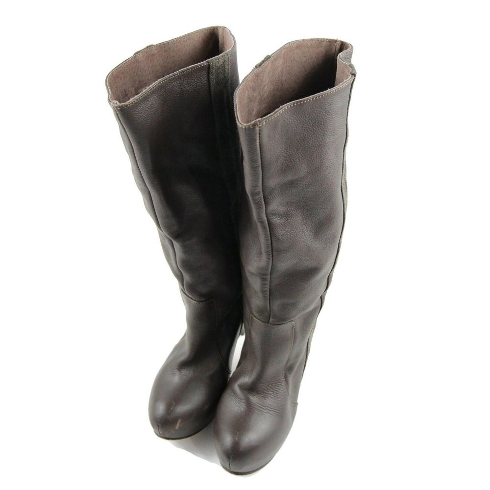 Ponti Womens Knee High Boots Brown Leather Round Toe Slip On Size 38